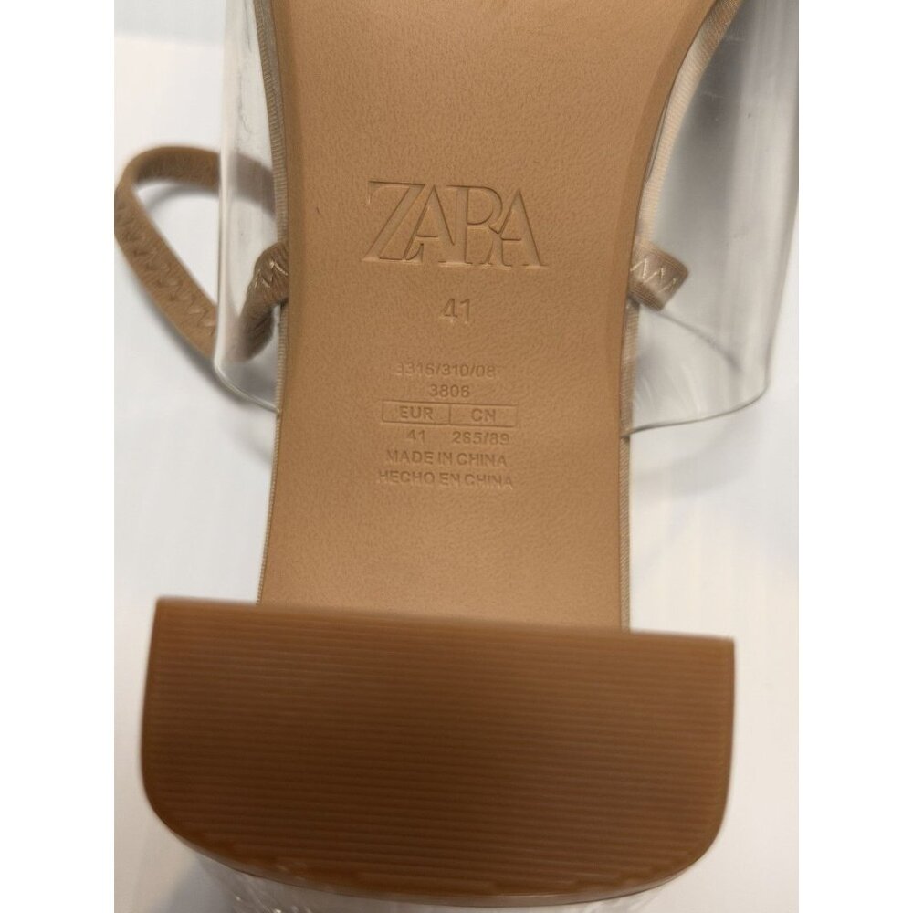 Zara Clear Strap Nude Block Heel Sandals - Picture 9 of 10
